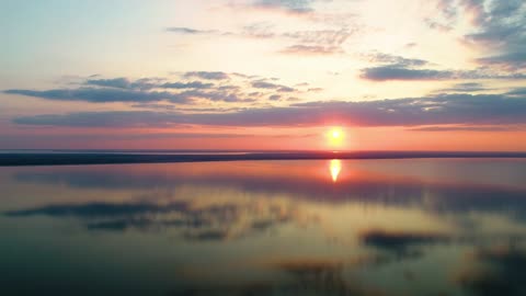 Sunset on a huge lake, landscape