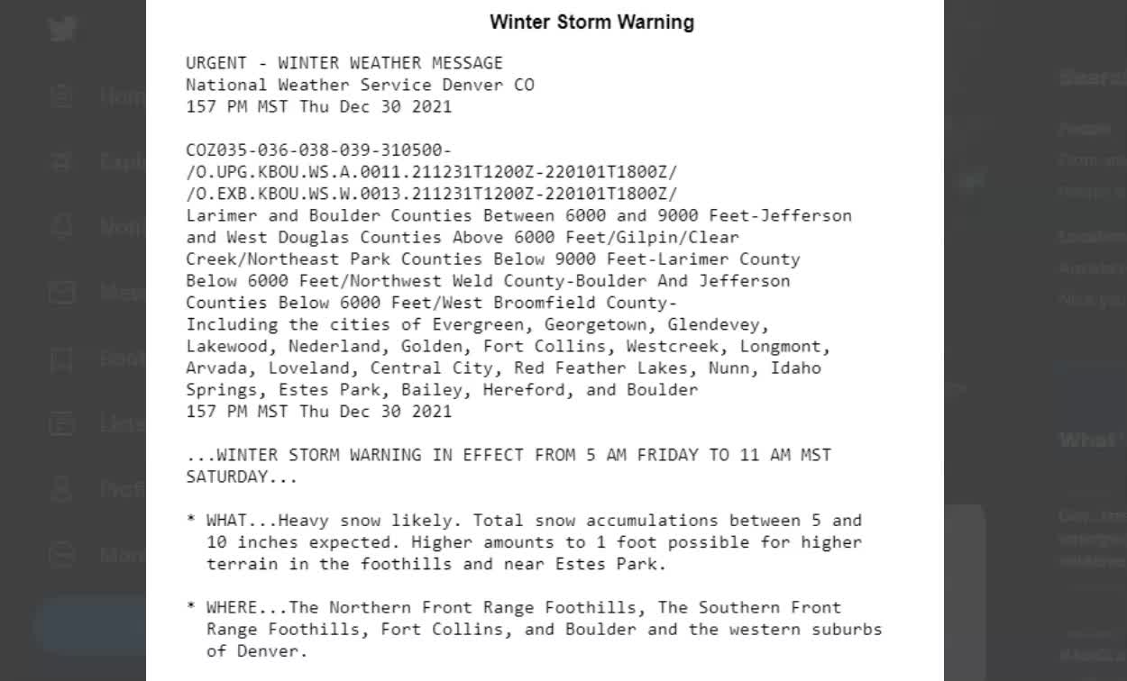 Boulder County Fires: WINTER STORM WARNING For That Area