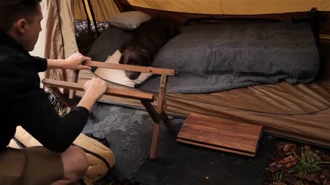 Cooking in an outdoor tent on rainy days