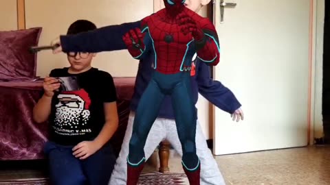 Hamza and Anas dancing with the Spider-Man filter