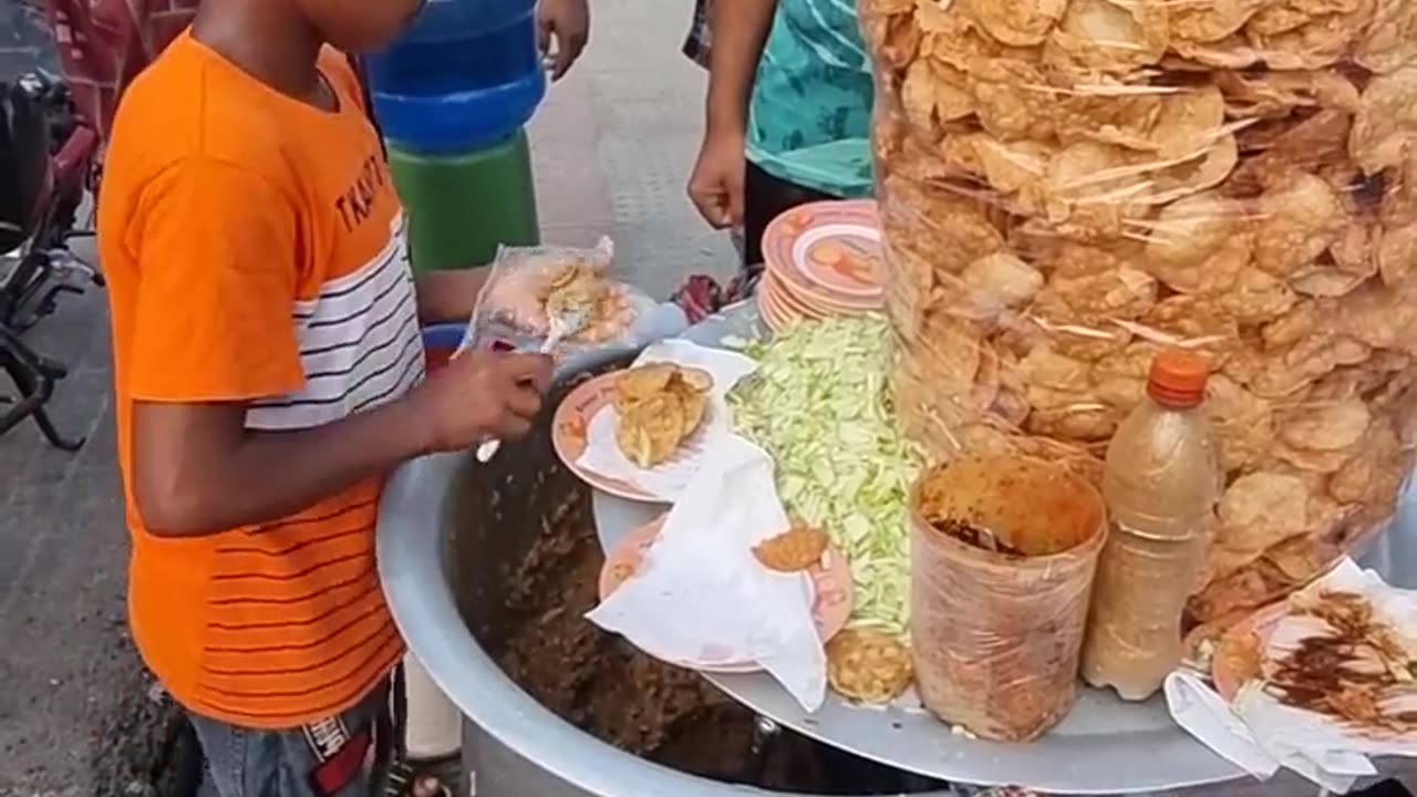 Bangladeshi street food spicy papdi panipuri