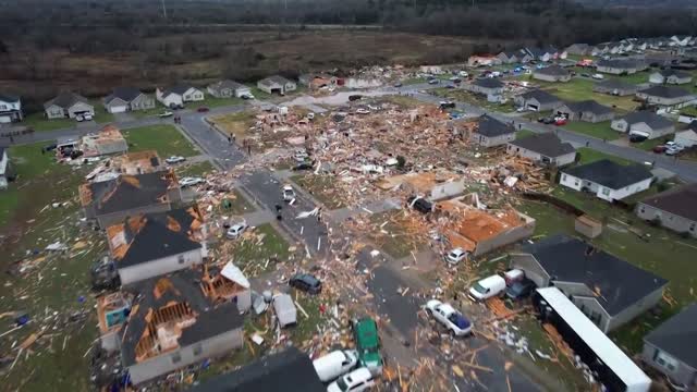 Kentucky tornado damage drone video aerial footage