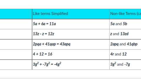 Examples of Like Terms and Non-like Terms