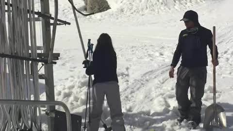 Skier Can't Quite Get the Hang of the Lift