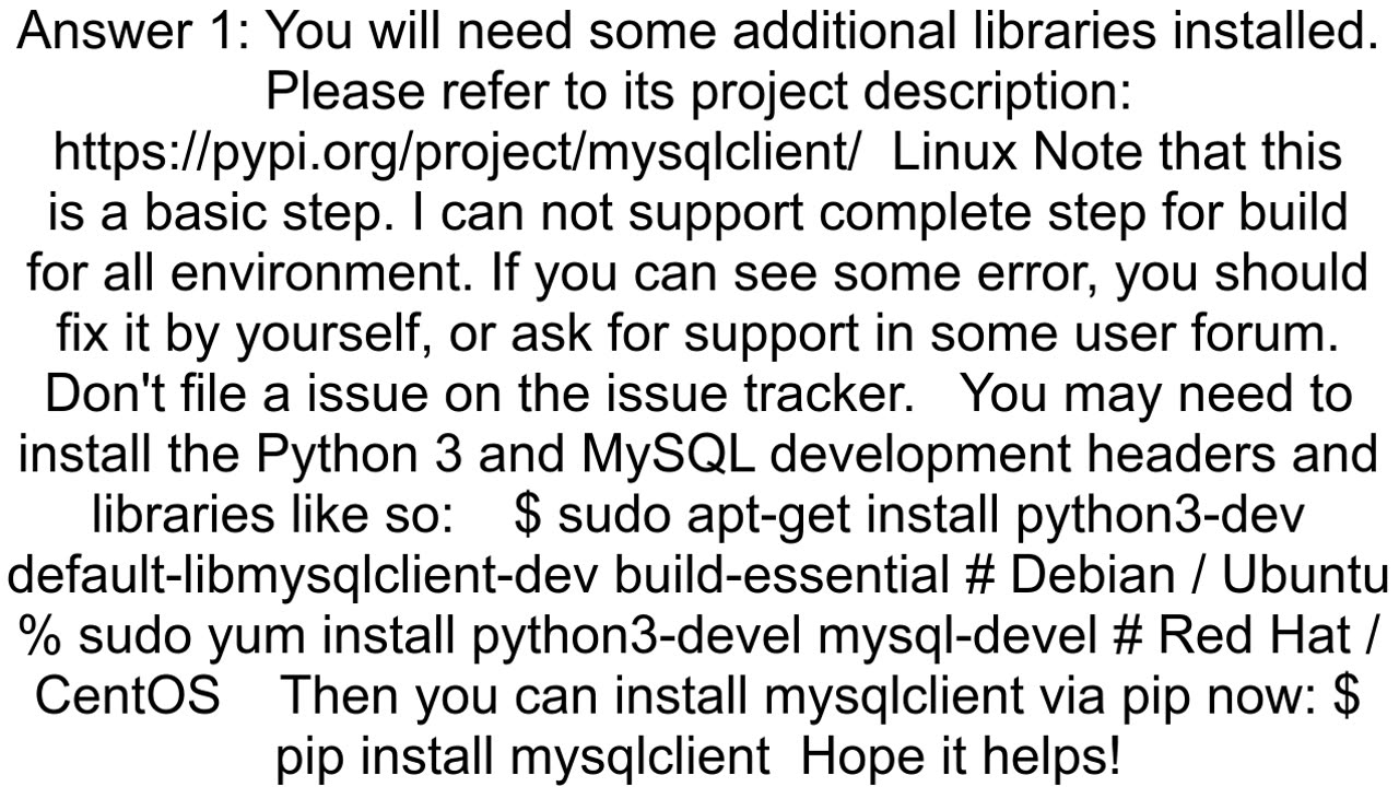 how to install mysqlclient python library in linux