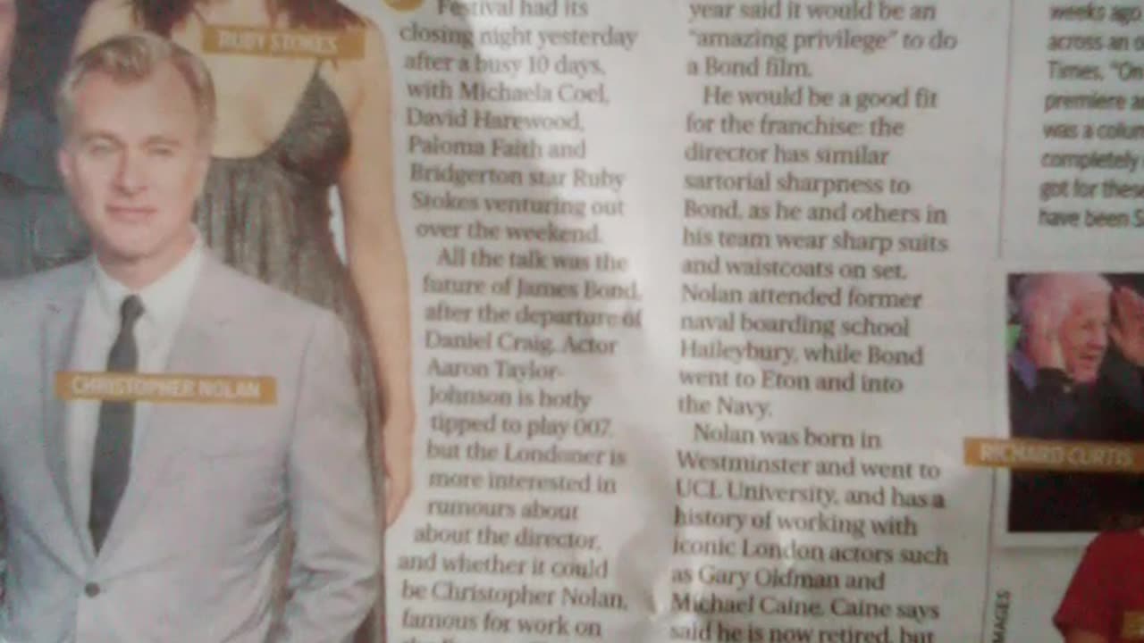 007 Taylor Johnson , Director Nolan ,Evening Standard View