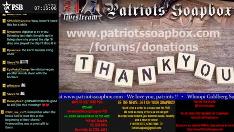 2022-02-02 07:00 EST - Patriots Soapbox AM: with LadyRWB , MykelJaye & DD