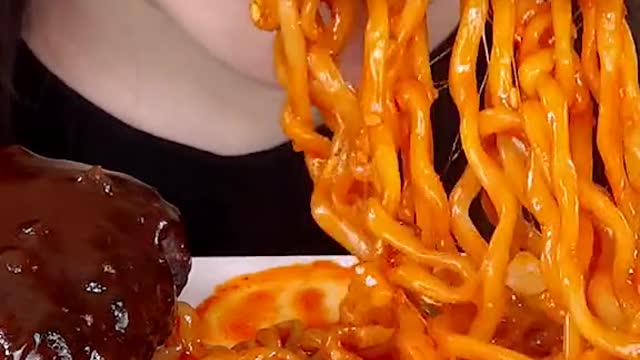 Spicy Fire Noodles, Cheese Hamburger Steak #zoeyasmr #zoeymukbang #bigbites #mukbang #asmr #food #먹방