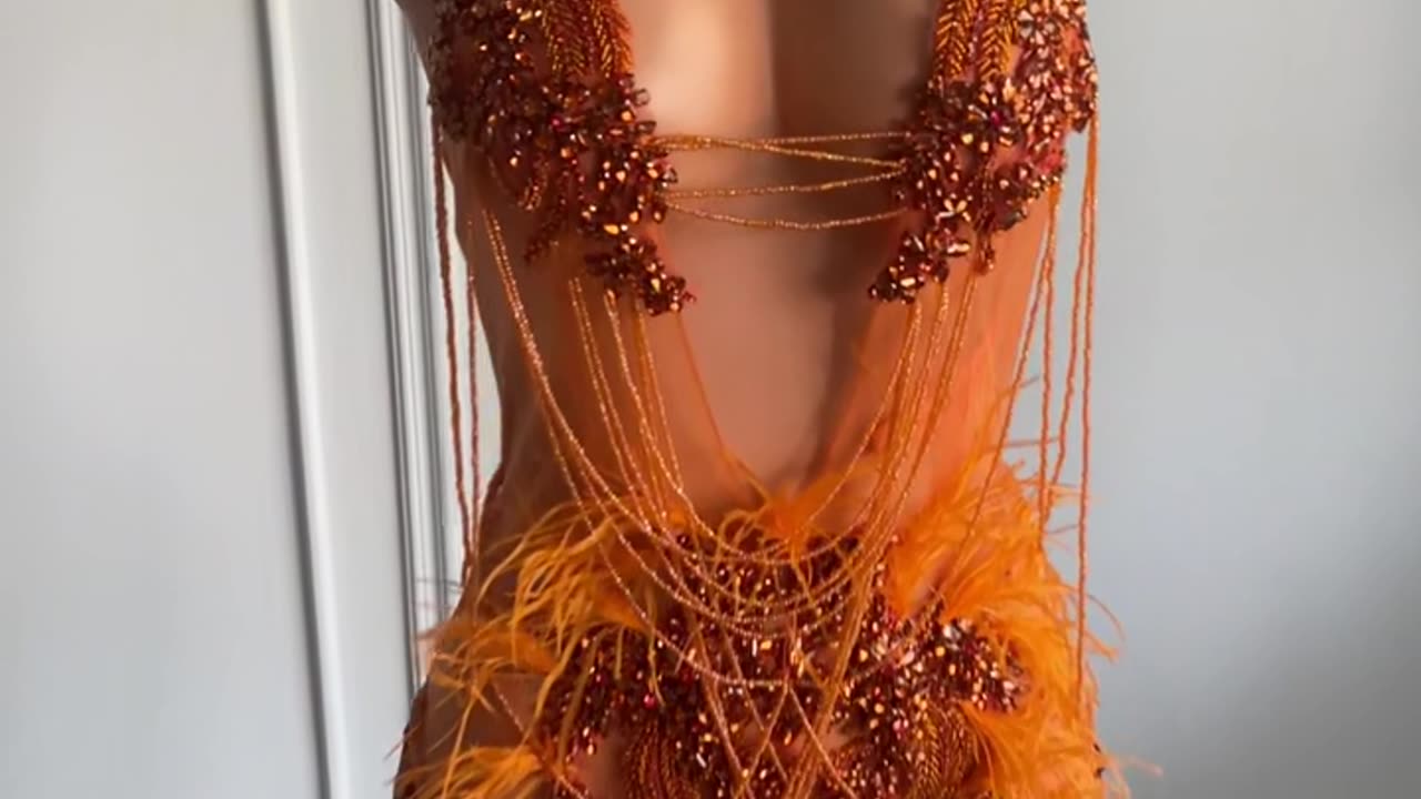 Luxury Sparkly Orange Crystals Diamond Women Cocktail Gowns Sexy See