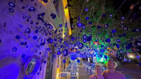 Walking around at night in Cunda, Turkey
