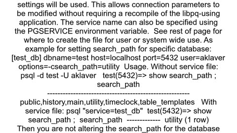 How to set the default schema for psql when connecting to a specific db