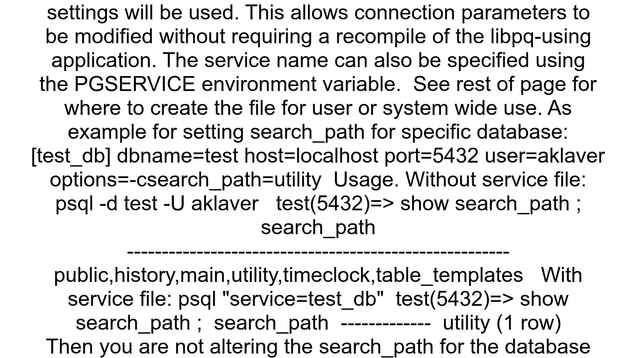 How to set the default schema for psql when connecting to a specific db