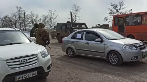 "O" marked Lynx vehicles of Russian Forces at the checkpoint in Mariupol