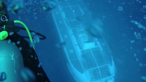 Submarine goes under diver