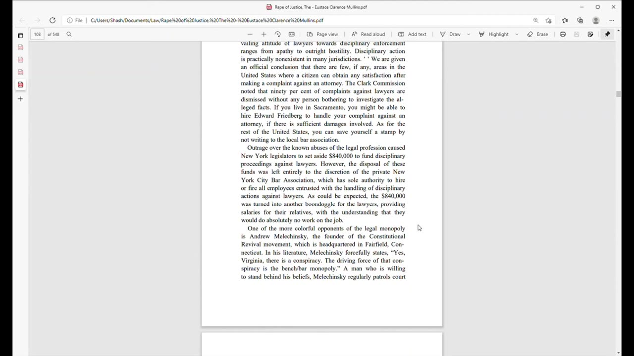 "The Rape Of Justice" - Ch 3 pt. 1: A Plague of Lawyers Eustace Mullins