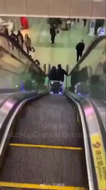 Robot cae por escaleras electricas