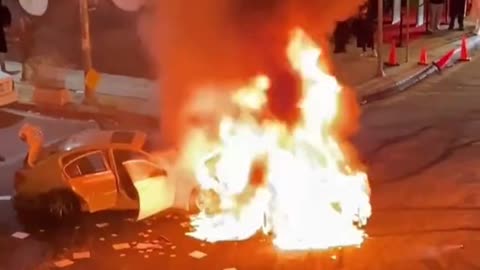 Vehicles On Fire And Explosions Taking Place At A Street Takeover, Los Angeles