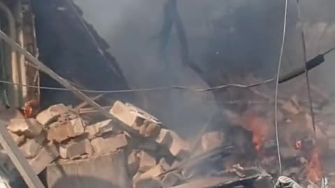 Destroyed Ukrainian positions after a Russian airstrike.