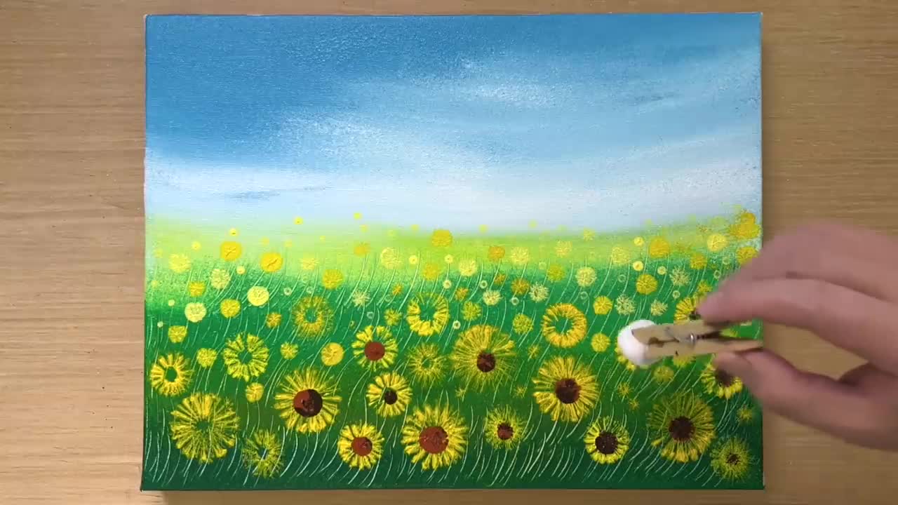 Painting a Sunflower Field / Acrylic Painting Techniques