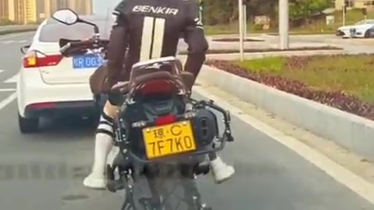 Funny girl riding - she can't touch the road but still driving full funny 😄🤣