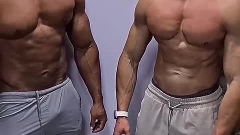 Two Fit Men Compare Pectorals