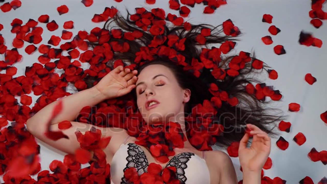 nice girl with red flowers