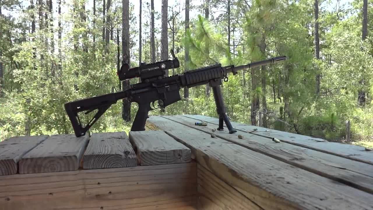 Shooting Bushmaster AR15 Assault Rifle .223 Leupold Mark 4 CQT