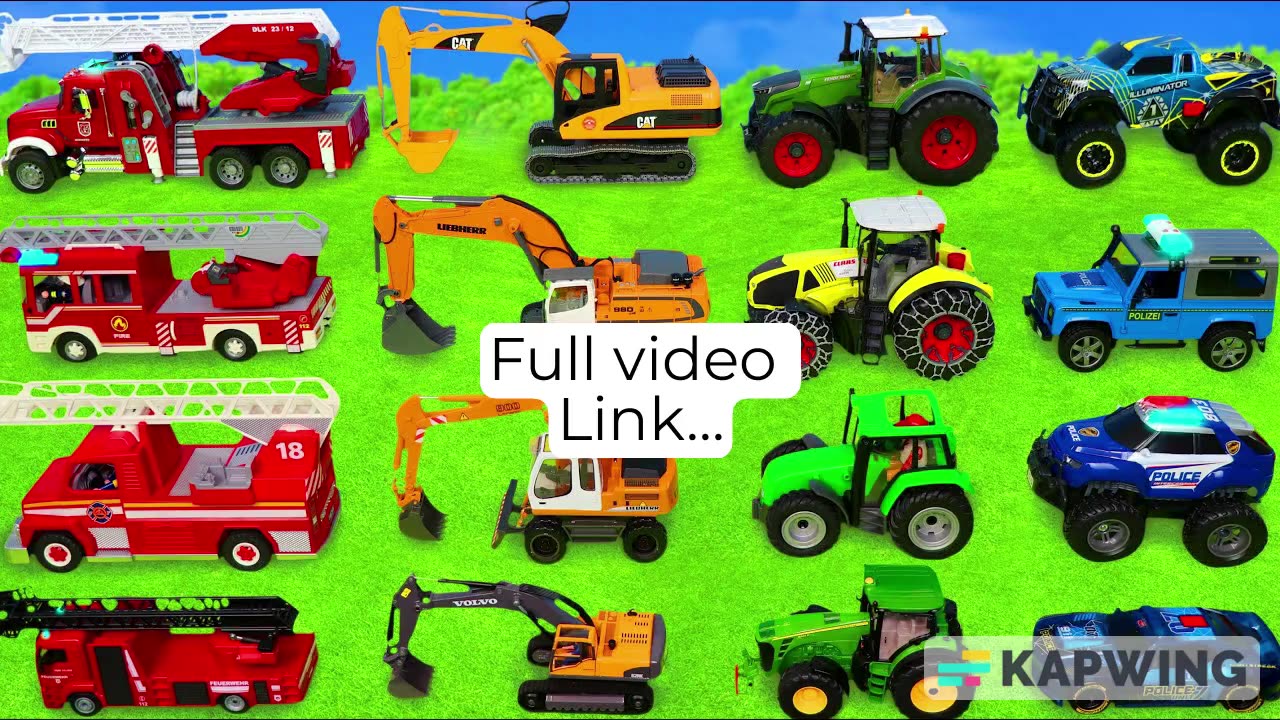 Excavator, Tractor, Fire Trucks & Police Cars for Kids