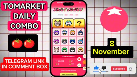 🍅Tomarket Airdrop Combo 8 November _ Tomarket Daily Combo Today _ Tomarket Secret Combo Today