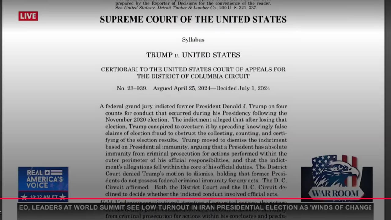 SUPREME COURT RULES 6-3 For Presidential Immunity - 6-3 Win - Good News for the Country and Trump!