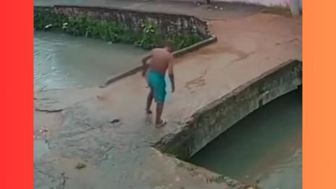 drunk falls off the bridge