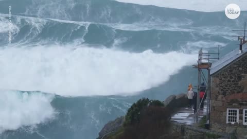 Stunning sight as colossal waves crash into coast in southern England | USA TODAY