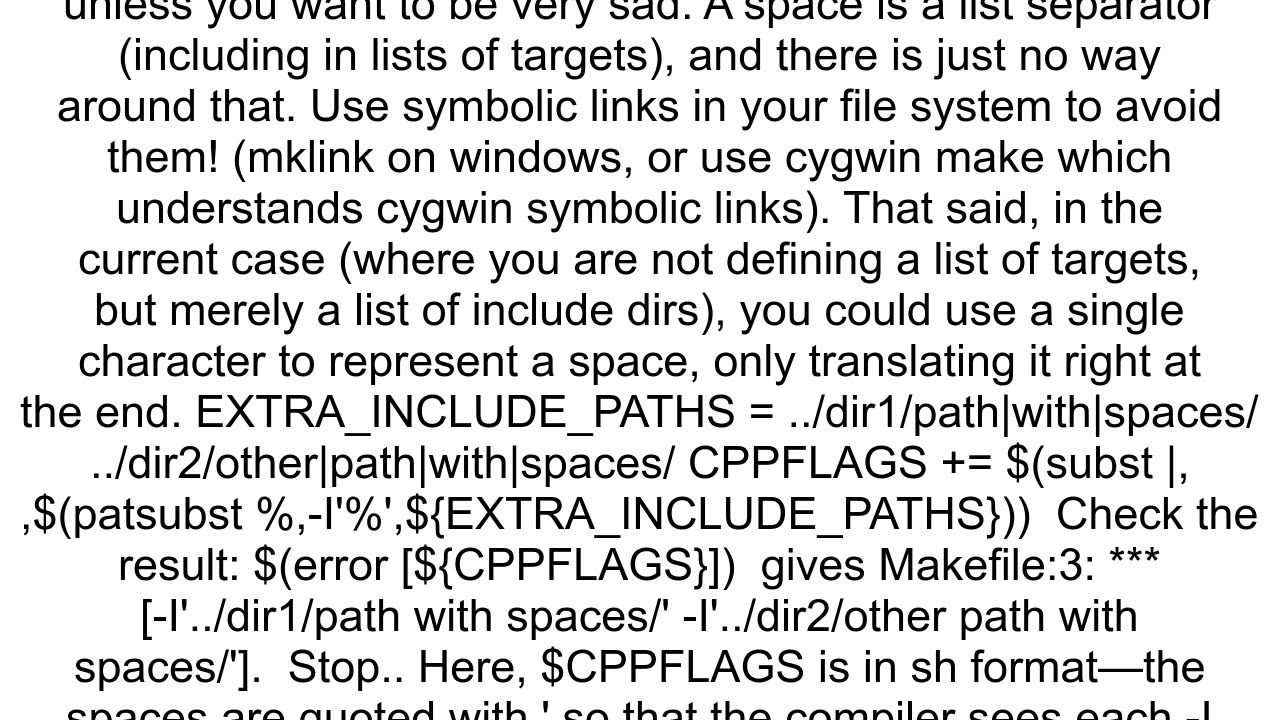 Make How to escape spaces in addprefix