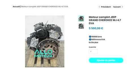 ALLOMOTEUR.COM - Moteur complet JEEP GRAND CHEROKEE WJ 4.7 EVA