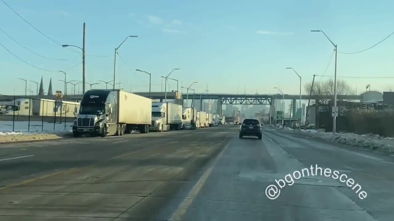 Detroit footage Ambassador Bridge Blockade