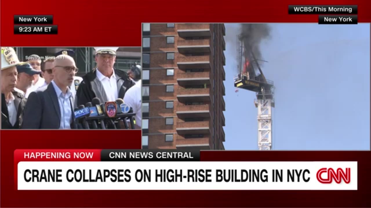 Dramatic video shows moment crane collapses onto New York street.