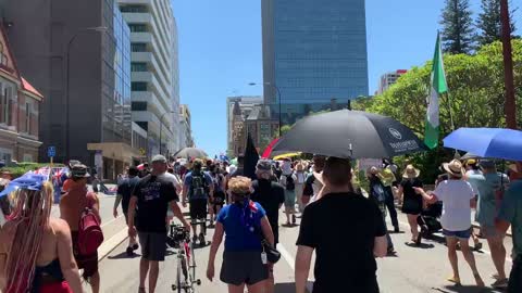 Perth West Australia Freedom rally shout McGowan is a criminal