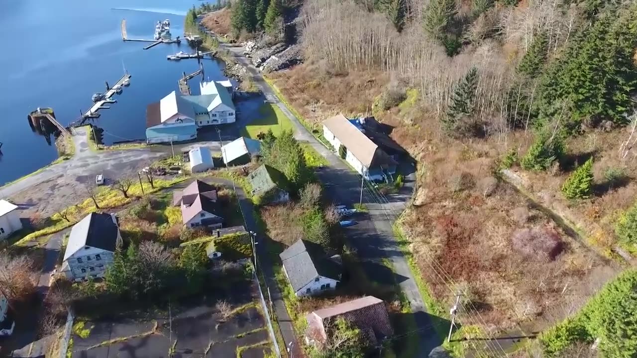 Drone Cam Over Ocean Falls, Canada