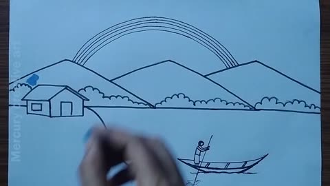 How to draw a beautiful rainbow scenery