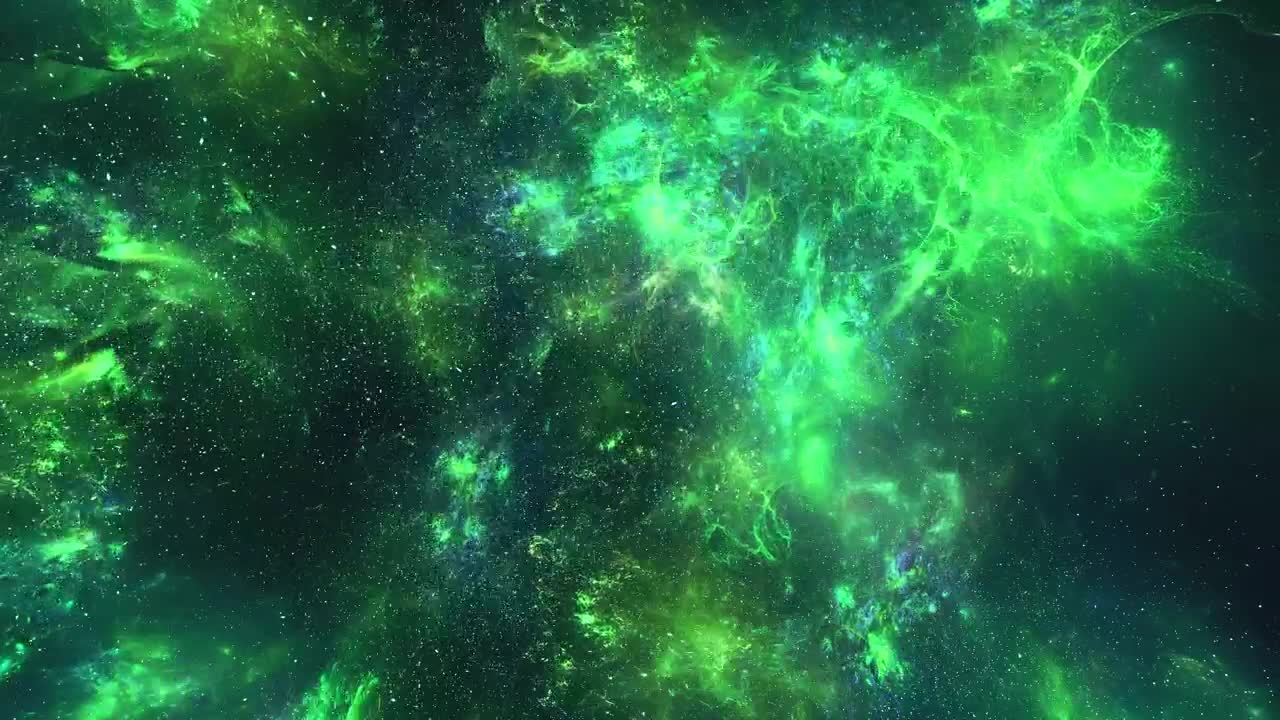 Nebulae in phosphorescent green tones in space