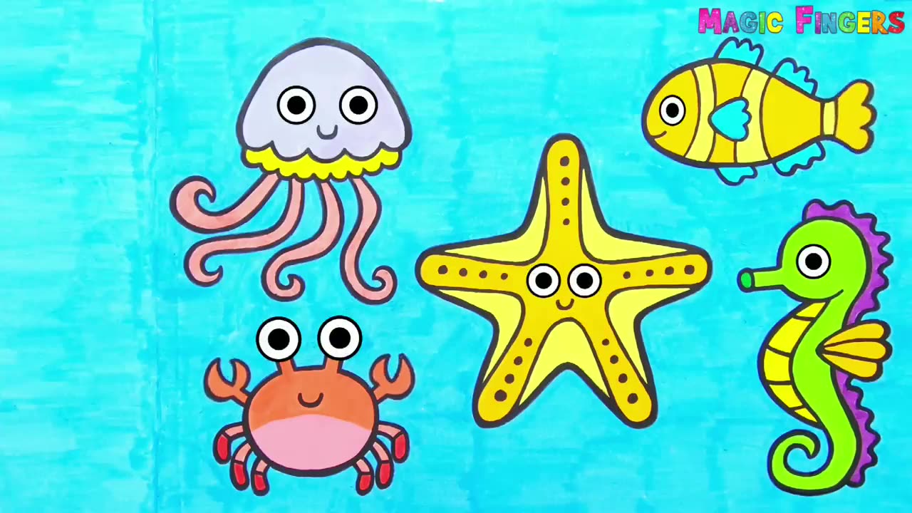 Hello! princess. Today I drew, painted, colored sea animals.