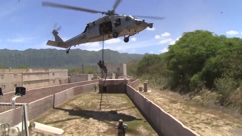 Helicopter landing military base