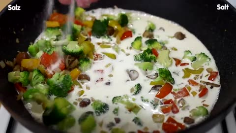 Creamy pasta with broccoli and mushrooms! Quick and delicious dinner!