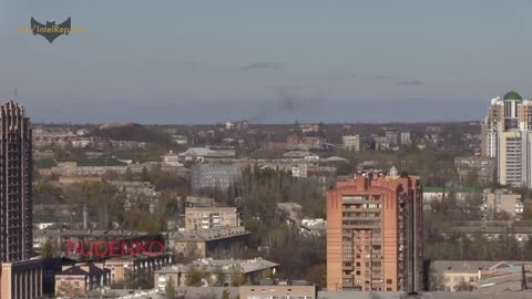 Smoke rises from Ukrainian army strikes in Kievsky district of Donetsk city