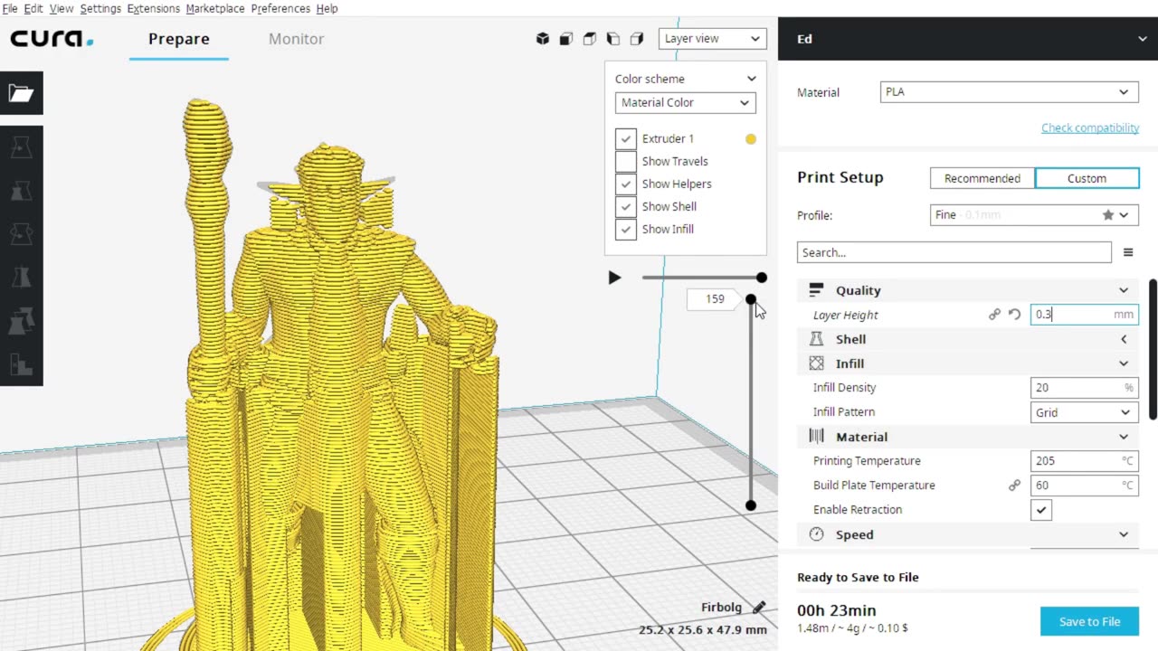 Part slicing with Ultimaker CURA