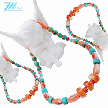 Natural turquoise spiny oyster necklace Vintage Southwest Turquoise Beads Unisex Jewelry03