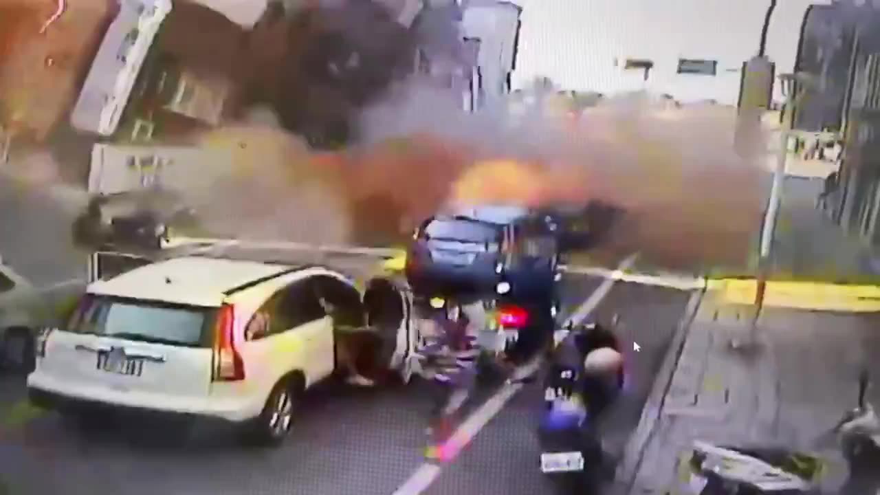 Moment building collapsed in Taiwan during powerful earthquake