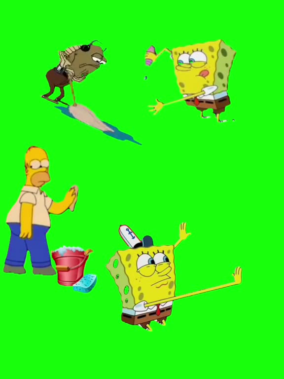 Homer and SpongeBob Cleaning Meme Template | Green Screen