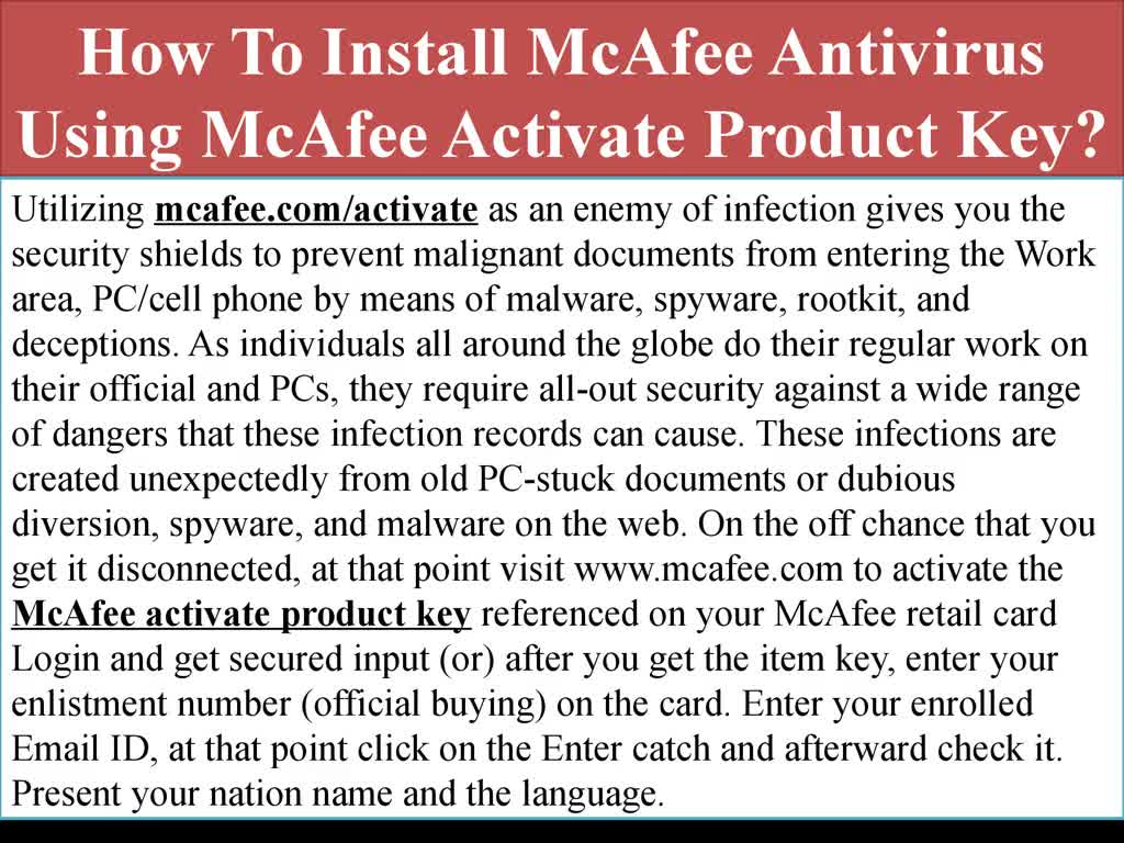 How to install McAfee antivirus using McAfee activate product key?