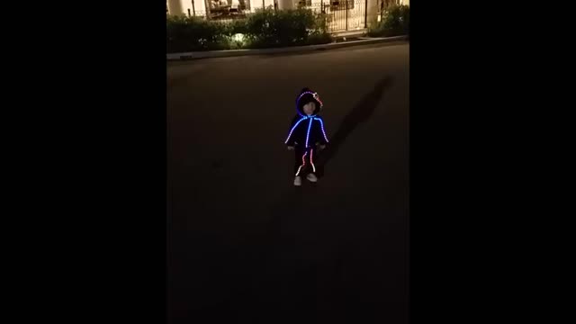 Toddler models adorable LED Halloween costume